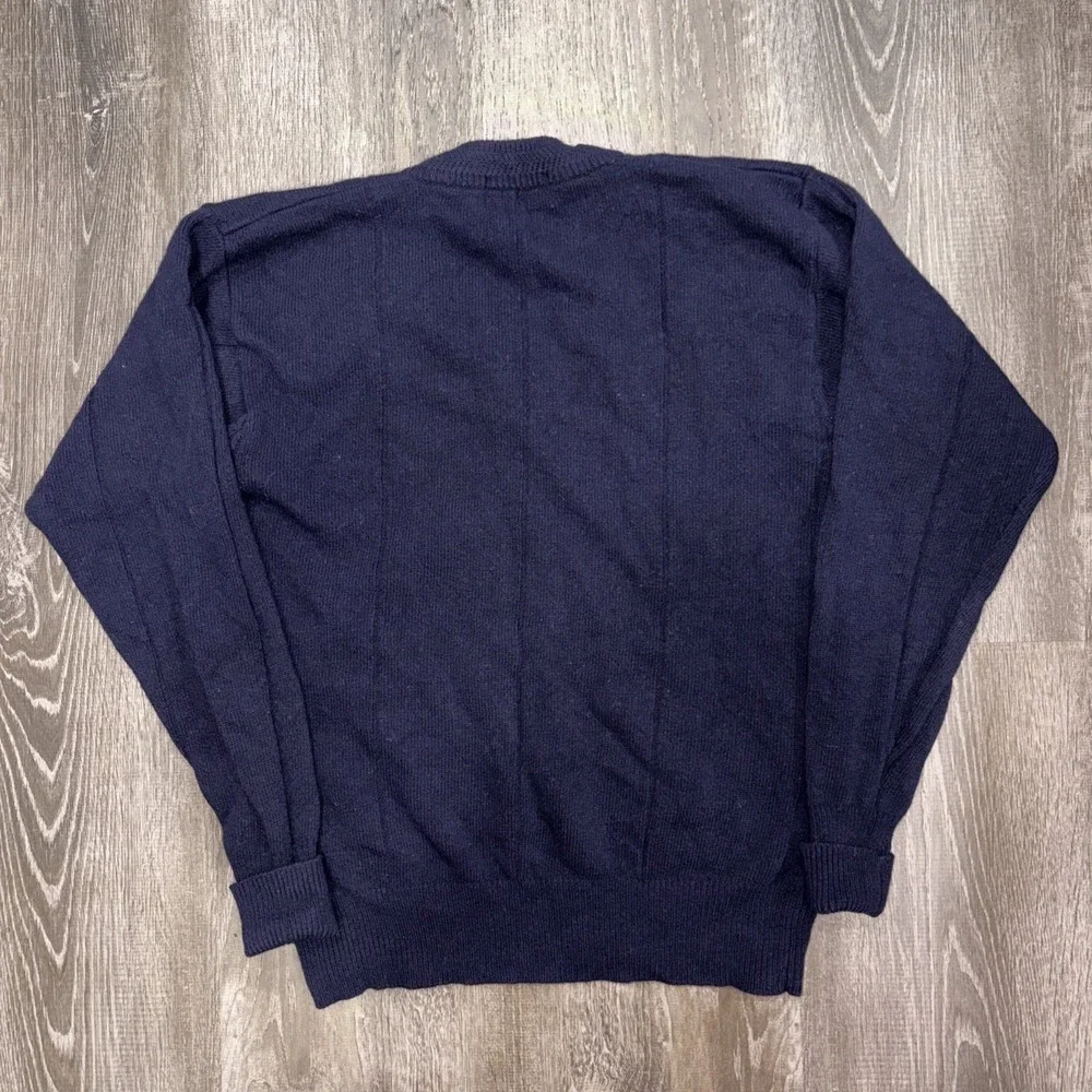 VTG YSL Yves Saint Laurent 80s LambsWool Sweater M Navy Cricket Knit Pullover